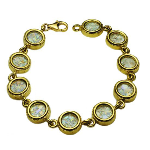 14k Gold Circles Roman Glass Bracelet