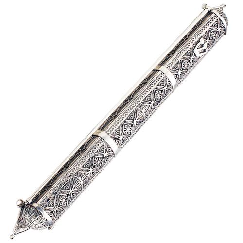 Sterling Silver Floral Filigree Large Mezuzah