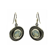 Sterling Silver Yemenite Circle Filigree Roman Glass Earrings