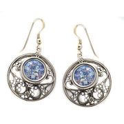 Silver Roman Glass Circle Filigree Earrings