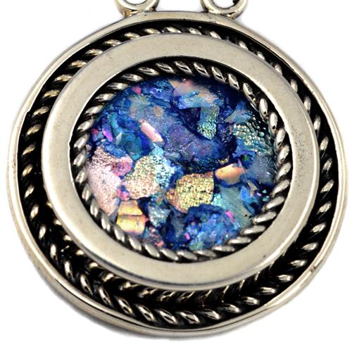 Silver Roman Glass Circular Rope Earrings