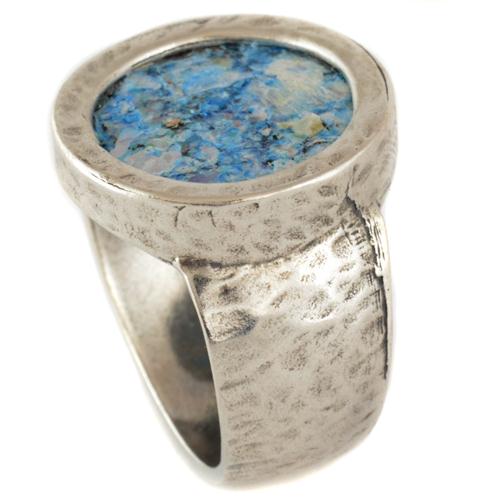 Silver Hammered Roman Glass Ring