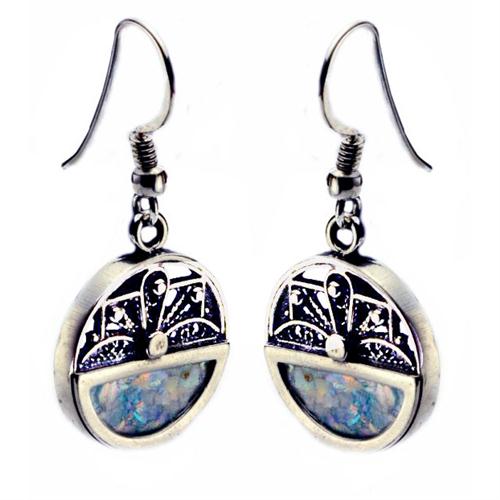 Sterling Silver Filigree Roman Glass Earring