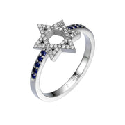 Star of David Ring with Diamonds and Sapphires in 14K White Gold