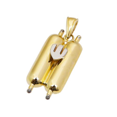 Two-tone "Shin" Inscribed Sefer Torah Pendant in 14k Gold