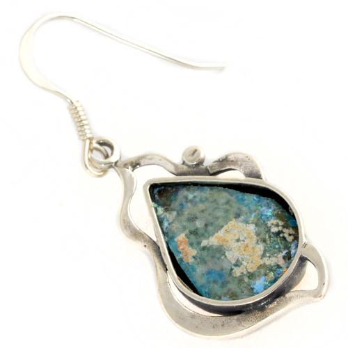 Leaf Tear Drop Roman Glass Earrings