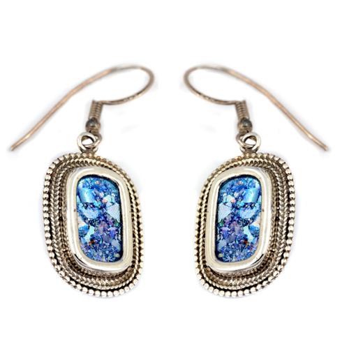 Silver Roman Glass Rounded Beaded Earrings