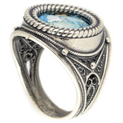 Silver Roman Glass Rope Frame Ring