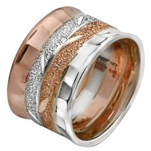 Rose and White Gold Diamond-Cut Wedding Ring