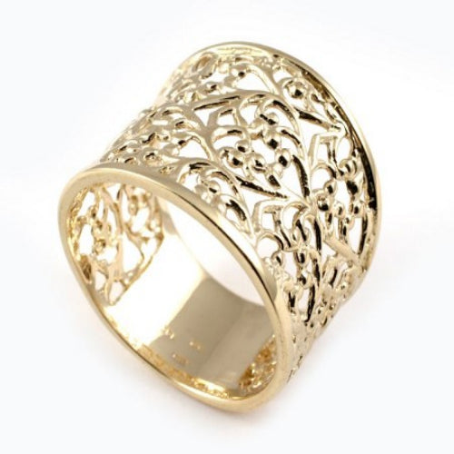 14k Yellow Gold Wide Filigree Ring