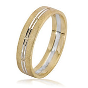 Two Toned Brushed 14K Gold Stripes Wedding Ring