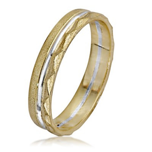 Yellow and White 14K Gold Brushed Triangles Wedding Ring