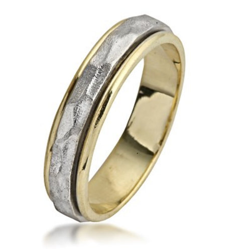Hammered Spinning Wedding Ring in 14K Two Tone Gold