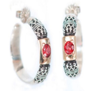 Silver and Gold Garnet Hoop Earrings