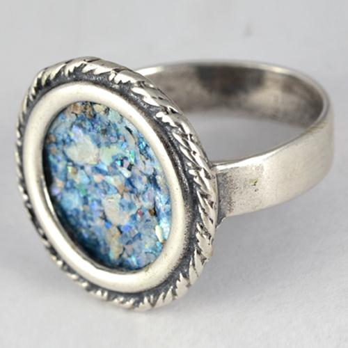Silver Roman Glass Rope Frame Circular Ring