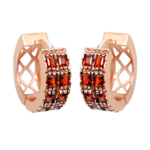 14k Rose Gold and Garnet Hoop Earrings