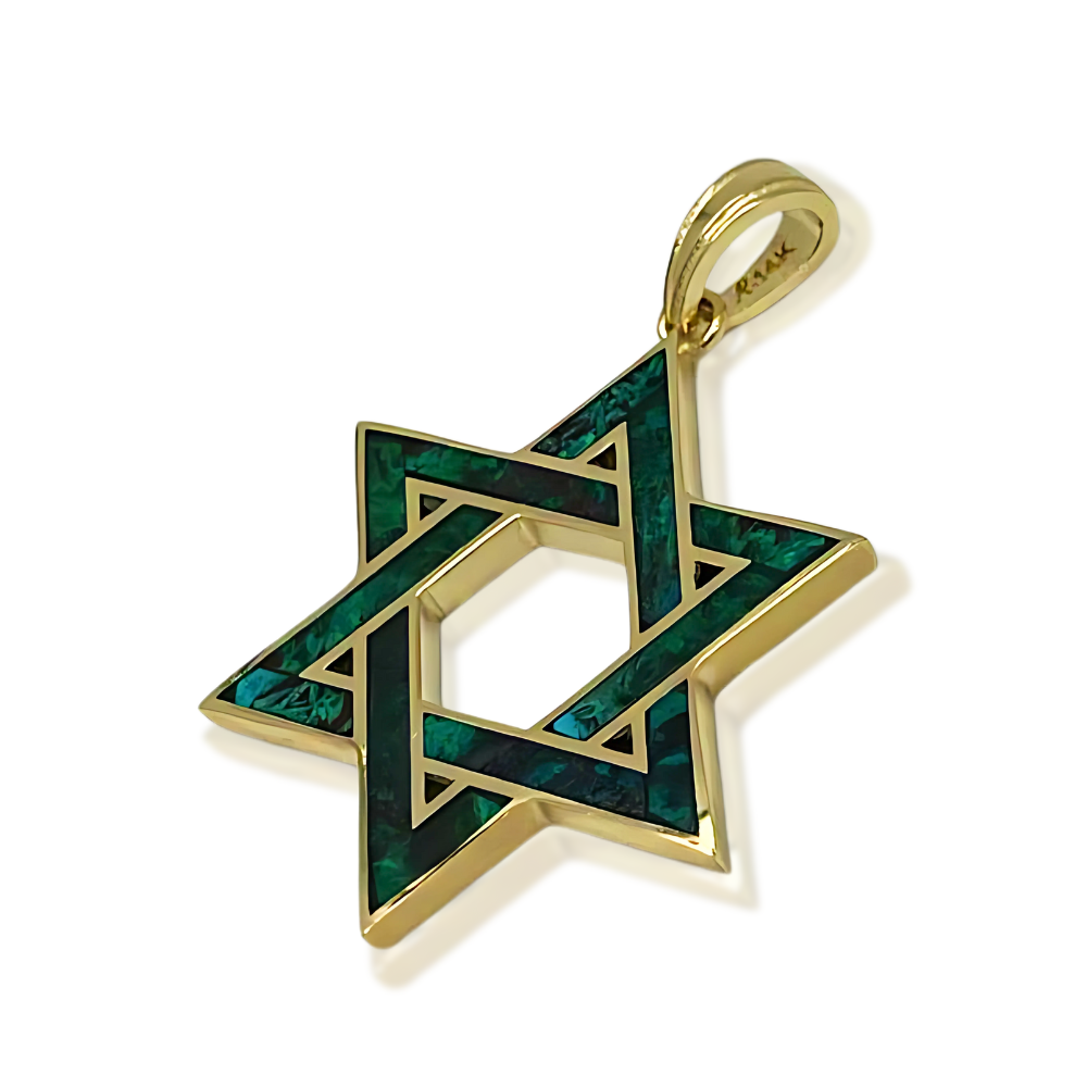 14K Gold Star of David Pendant with Israeli Eilat Stone - 24mm