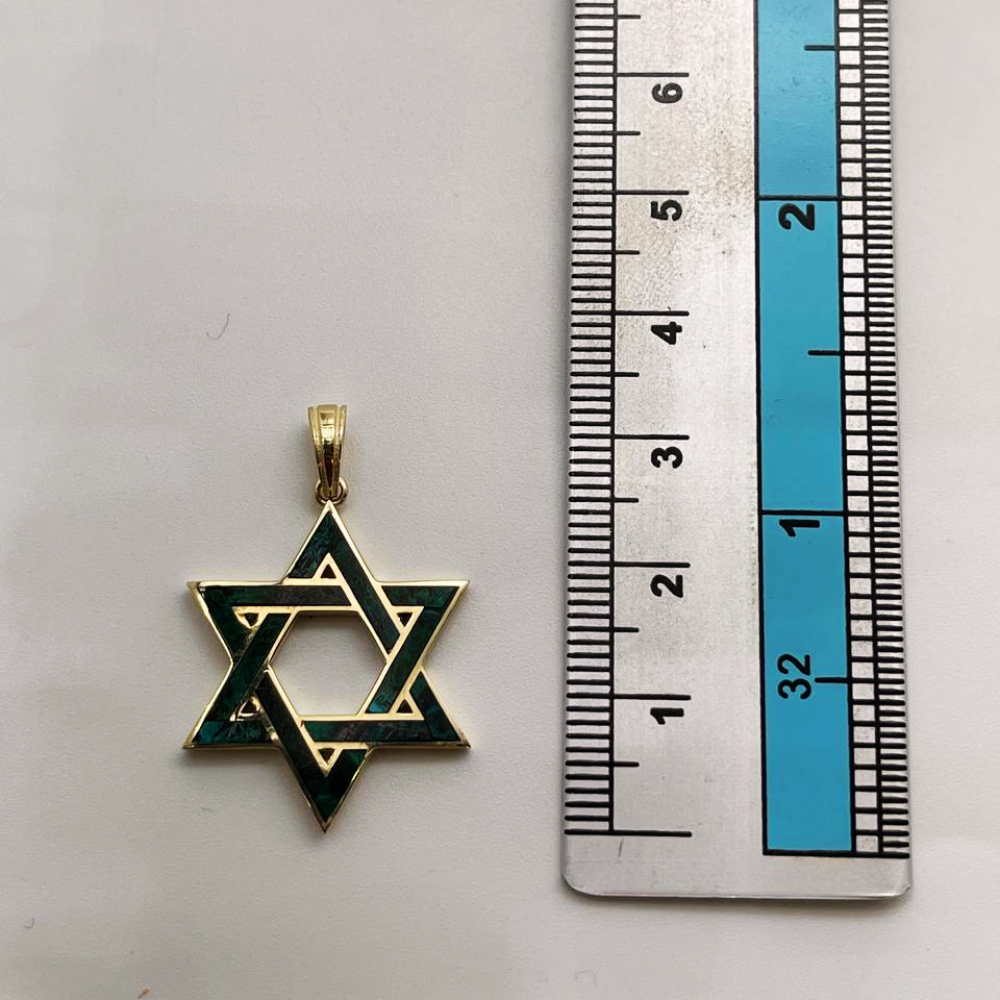14K Gold Star of David Pendant with Israeli Eilat Stone - 24mm