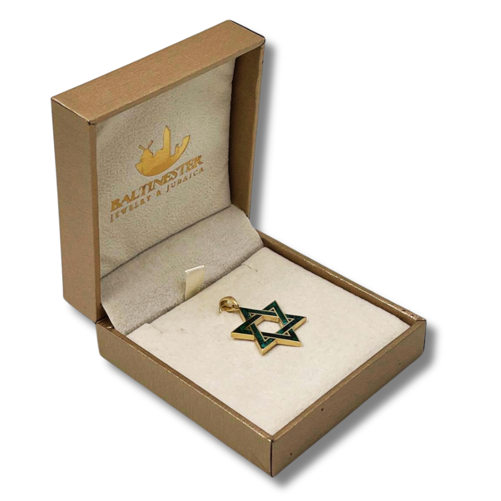 14K Gold Star of David Pendant with Israeli Eilat Stone - 24mm