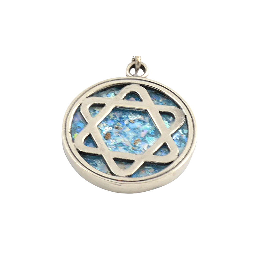 Silver Star of David Roman Glass Necklace