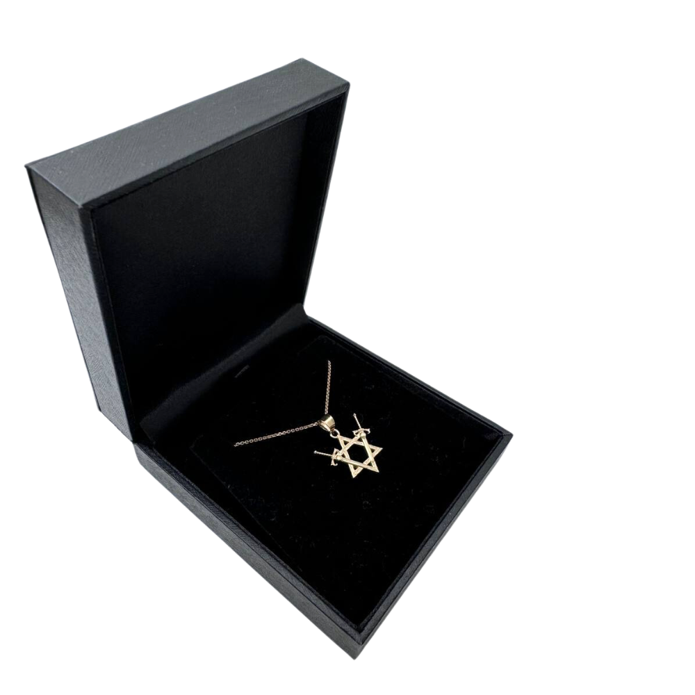 Victory Swords and Star of David Pendant in 14K Gold