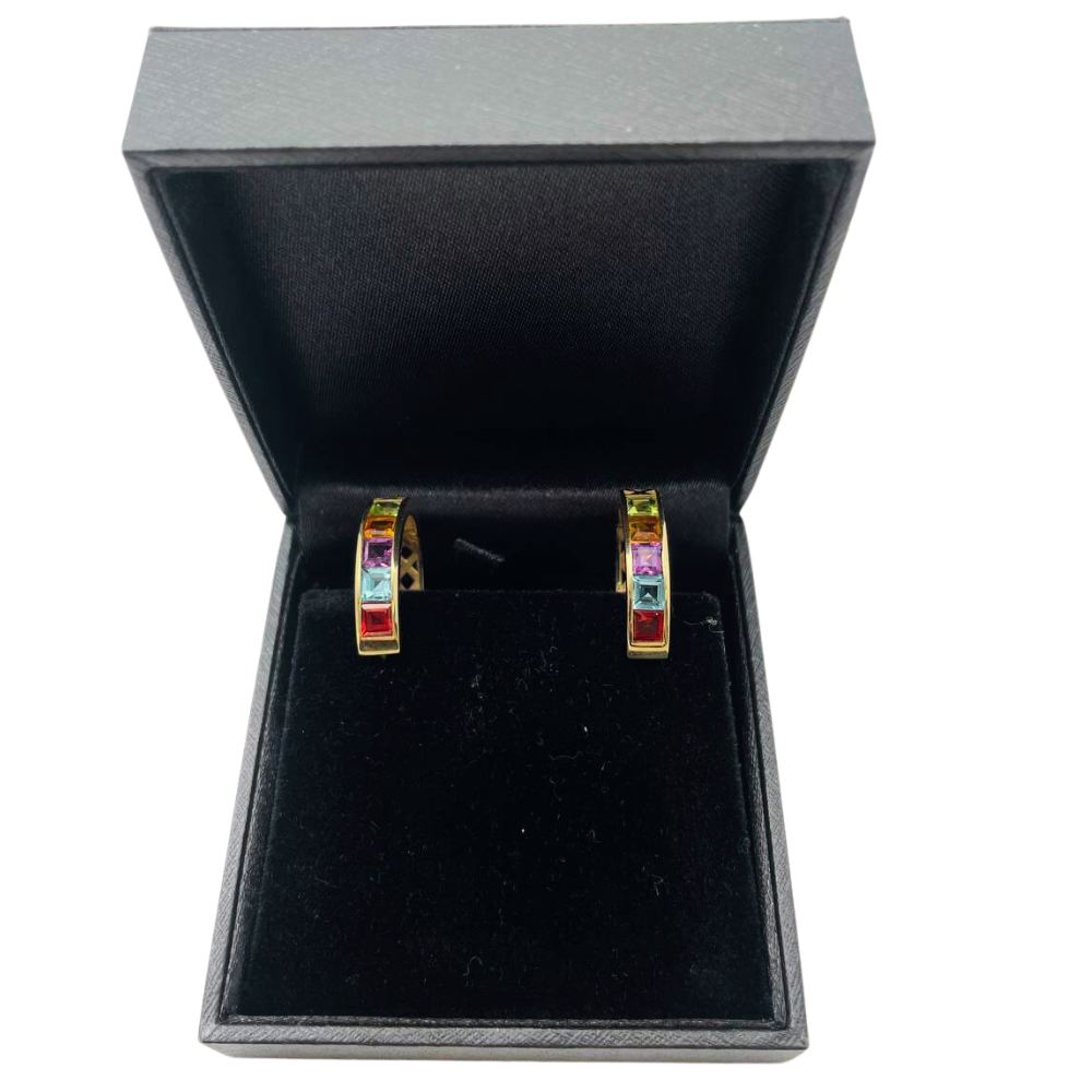 Colourful Gemstone Gypsy Hoop Earrings in 14k Gold