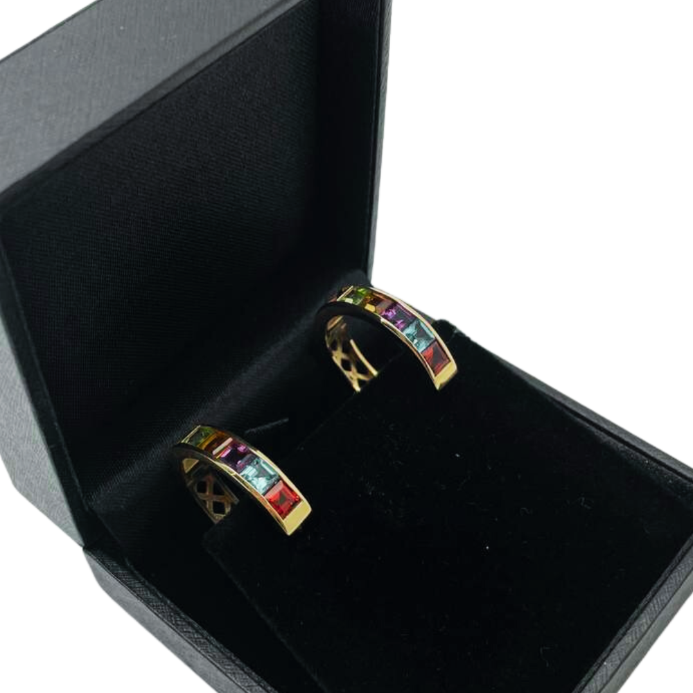 Colourful Gemstone Gypsy Hoop Earrings in 14k Gold