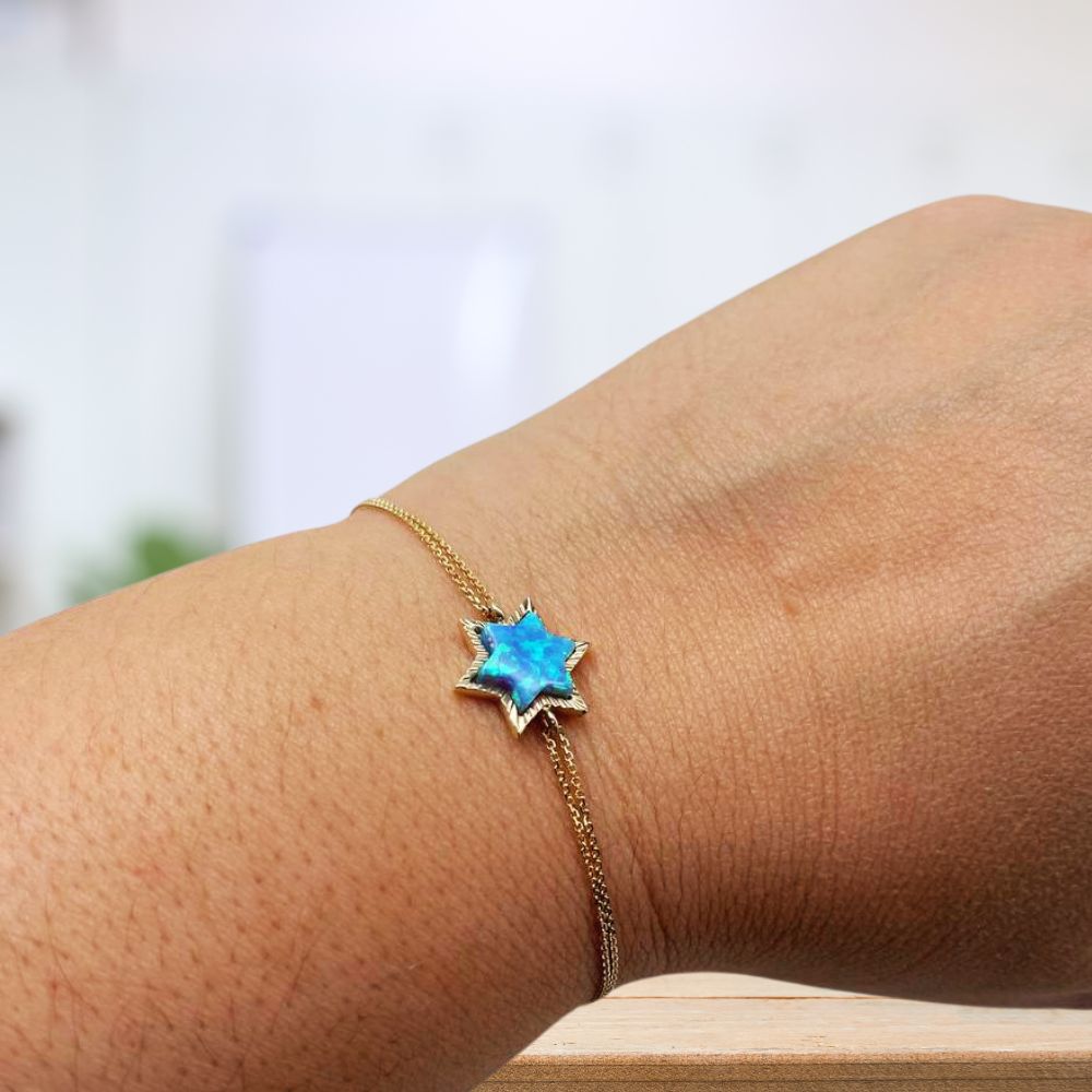 Star of David Opal Chain Bracelet in 14K Gold