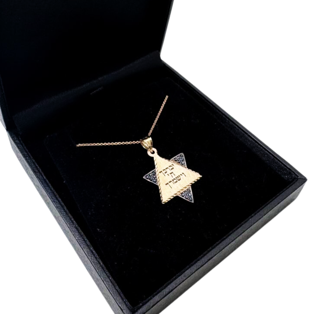 Star of David Pendant with Birkat Kohanim Blessing in 14K Gold with Black Onyx