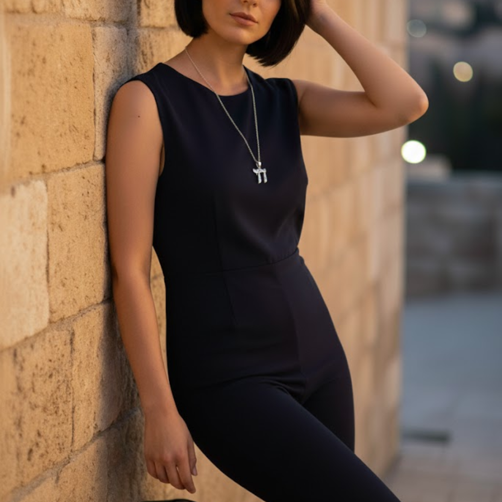 Hammered Silver Chai Pendant in 925 Sterling Silver Elegant Font - 19 mm