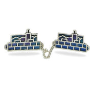 Dark Colored Enamel Jerusalem Skyline Silver Tallit Clips