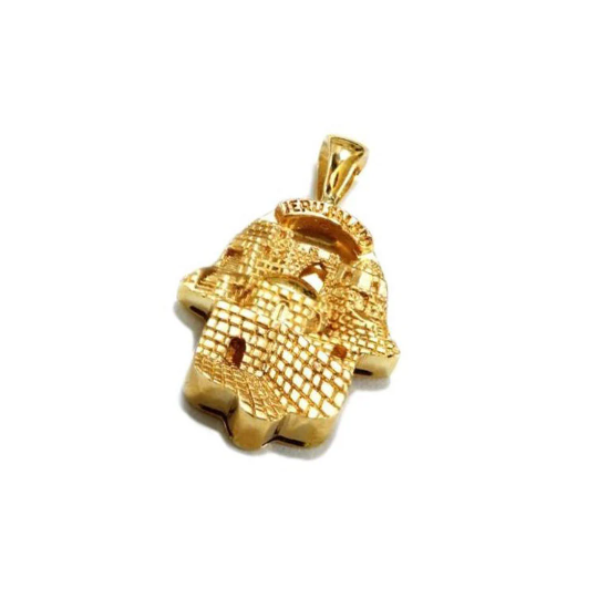 18k Gold Jerusalem Diamond Hamsa Reversible Pendant