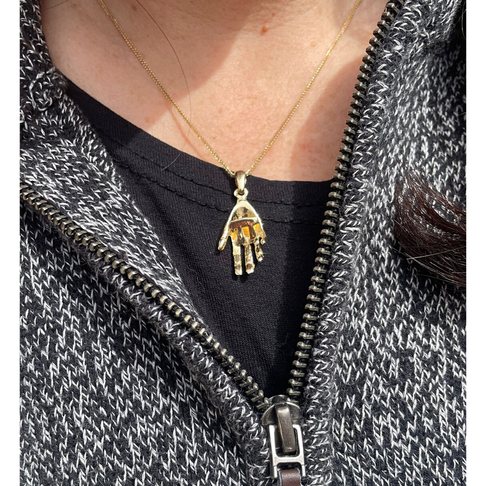 3D Hamsa Chai Pendant in 14k Gold