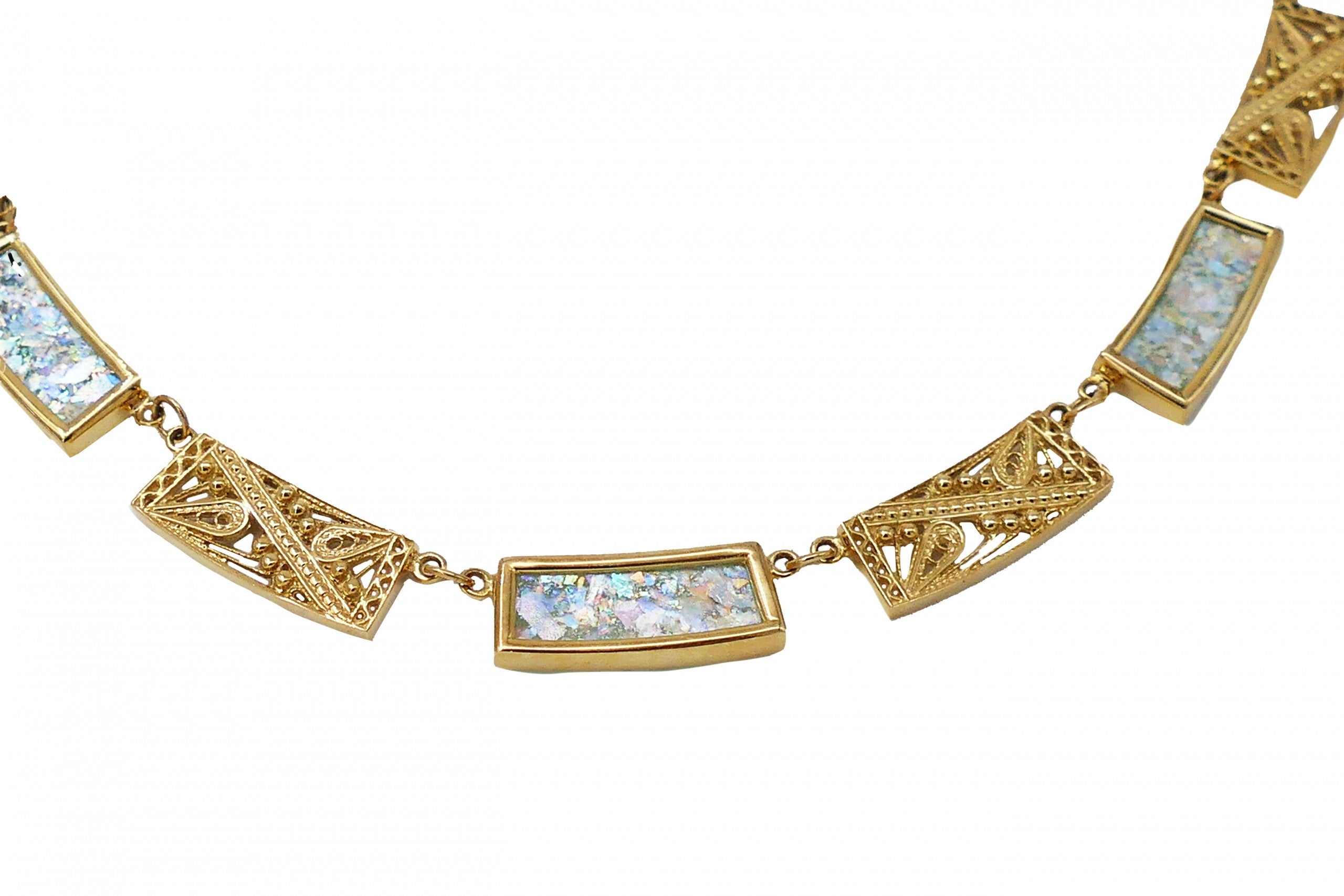 14k Gold Roman Glass Filigree Necklace