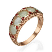 14K Rose Gold Vintage Style Aquamarine and Garnet Ring