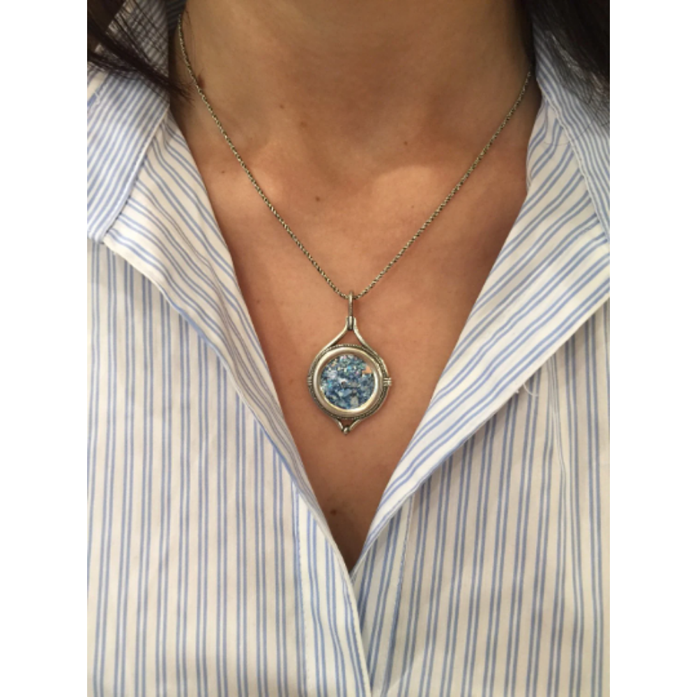 Silver Roman Glass Circular Nautical Necklace