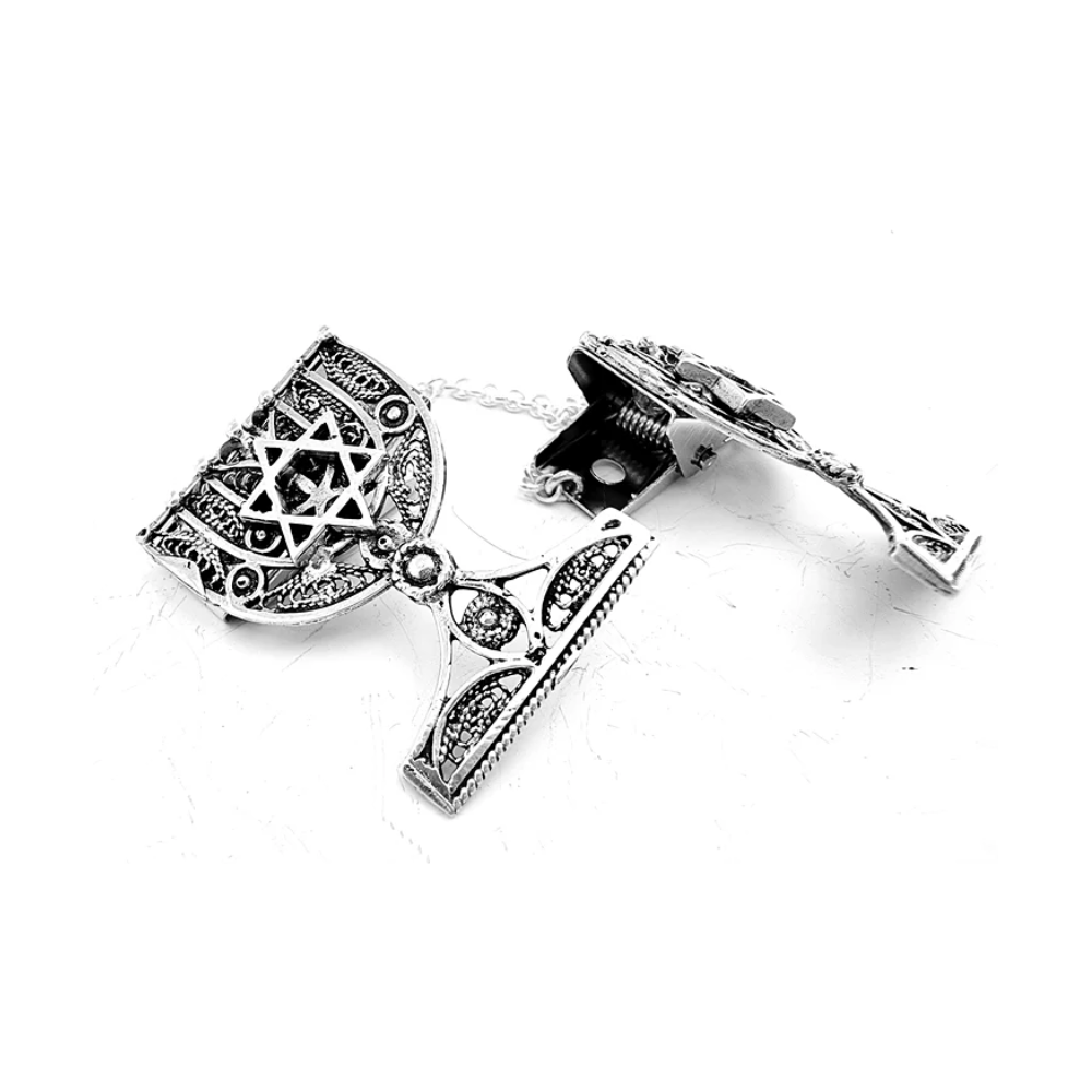 Menorah Star of David Silver Filigree Tallit Clips
