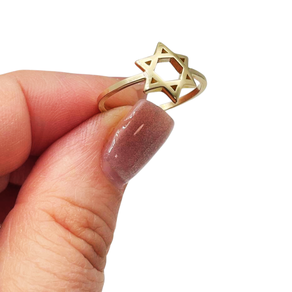 14K Yellow Gold Domed Star of David Ring