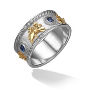Lion of Zion Ring with Blue Sapphires in 14K Gold & Sterling Silver