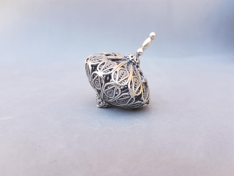 Sterling Silver Domed Filigree Dreidel