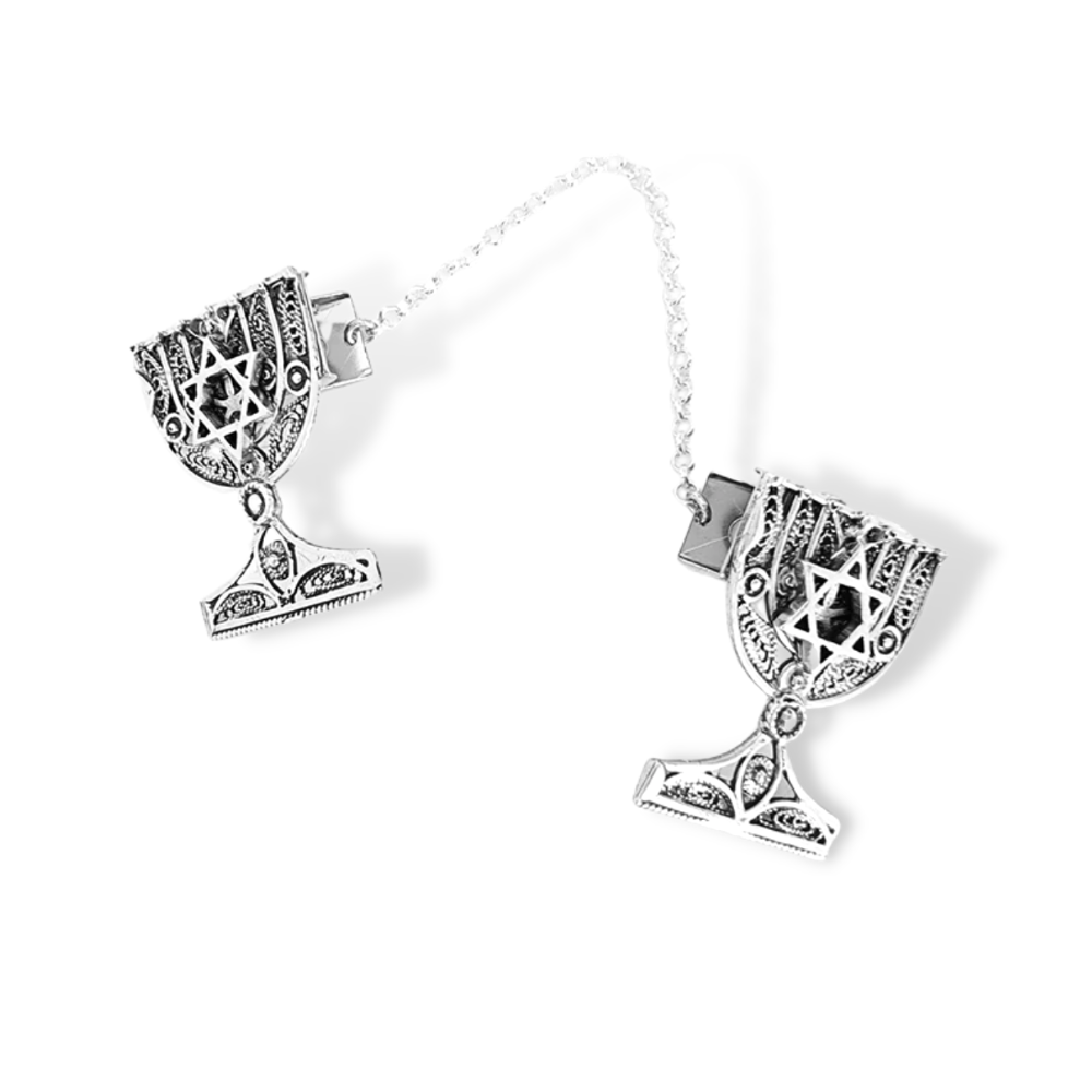 Menorah Star of David Silver Filigree Tallit Clips
