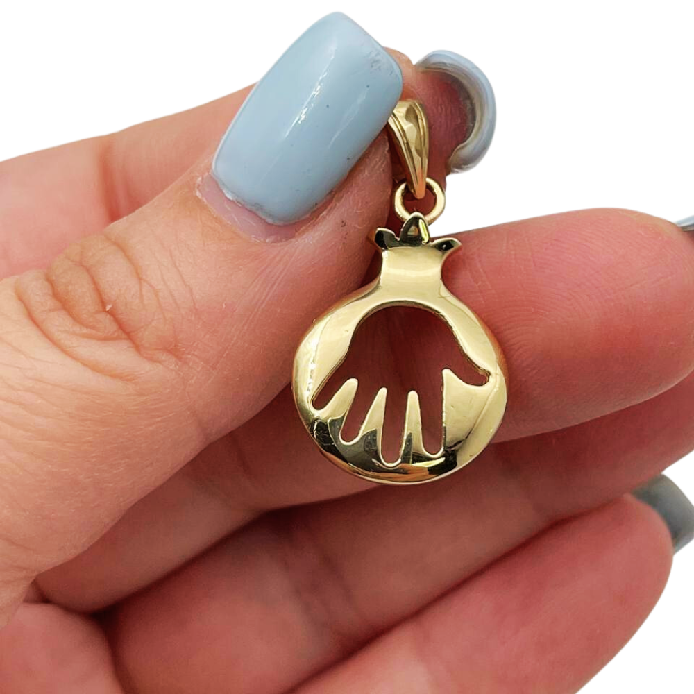 14K Gold Pomegranate Cutout Hamsa Pendant