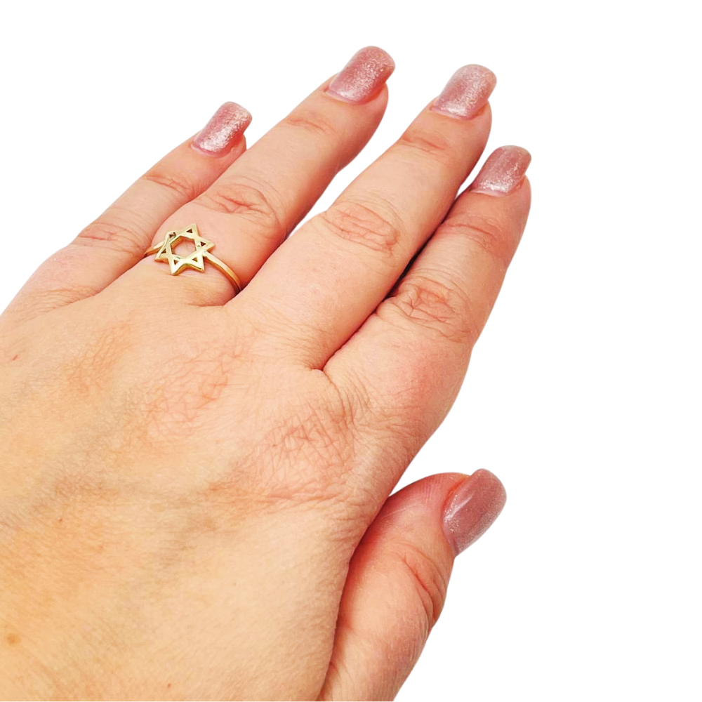 14K Yellow Gold Domed Star of David Ring