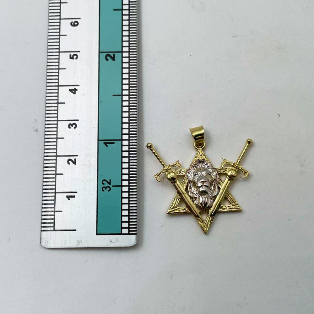 Two Swords Pendant with Lion of Judah and Star of David in 14K Gold