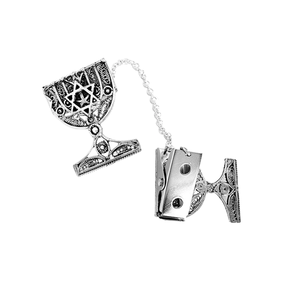Menorah Star of David Silver Filigree Tallit Clips