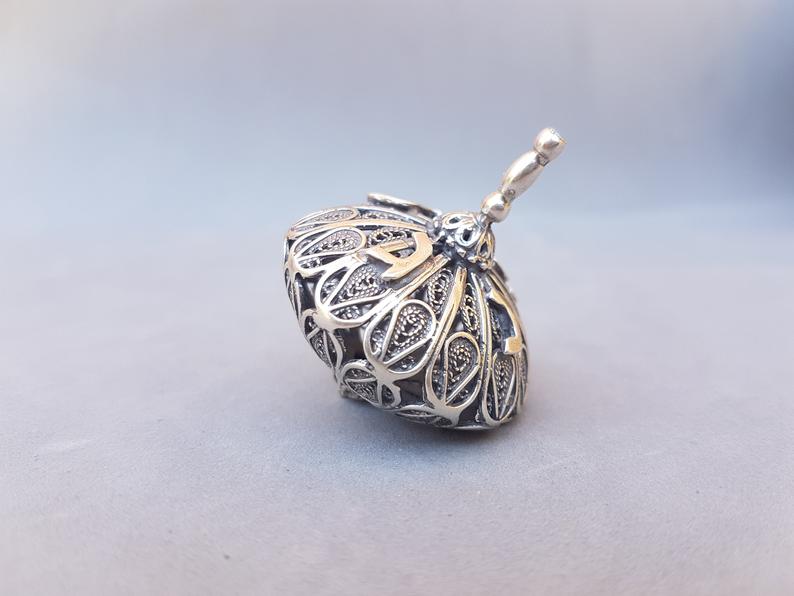 Sterling Silver Domed Filigree Dreidel