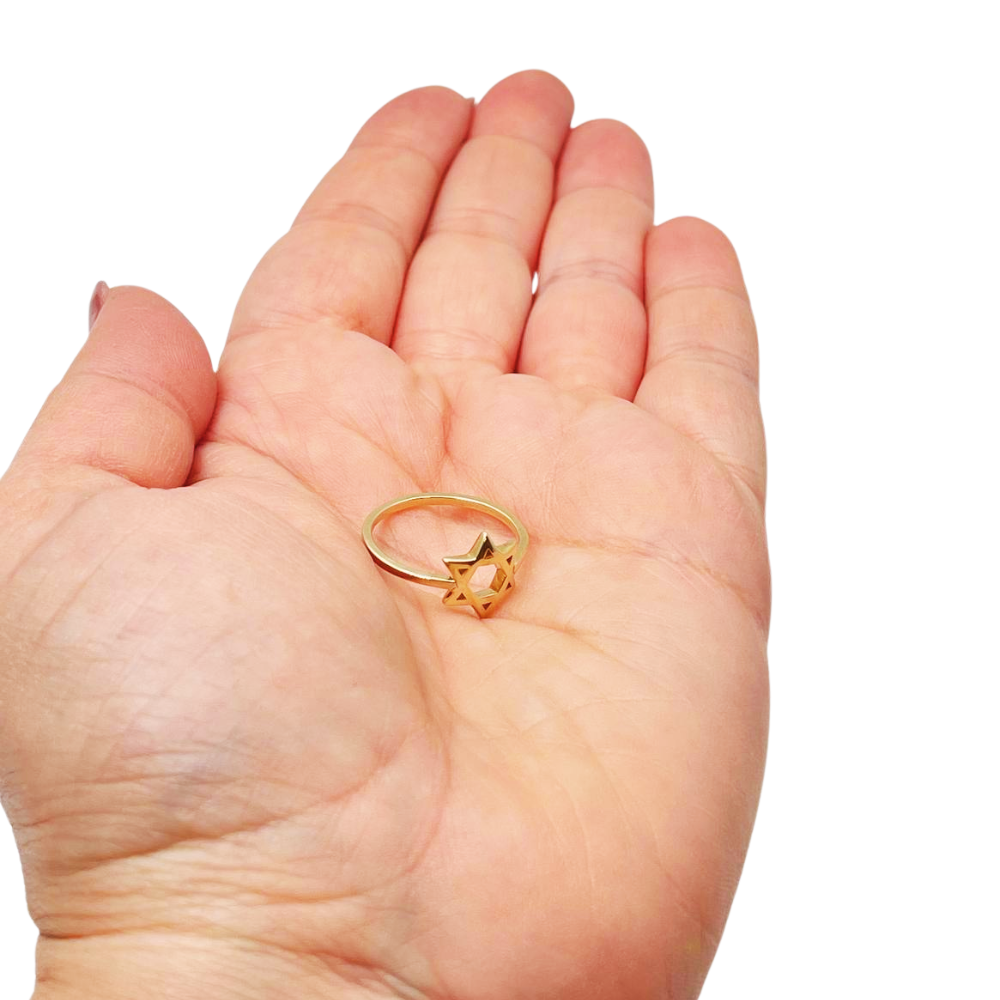14K Yellow Gold Domed Star of David Ring