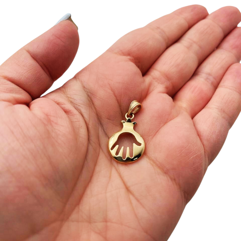 14K Gold Pomegranate Cutout Hamsa Pendant