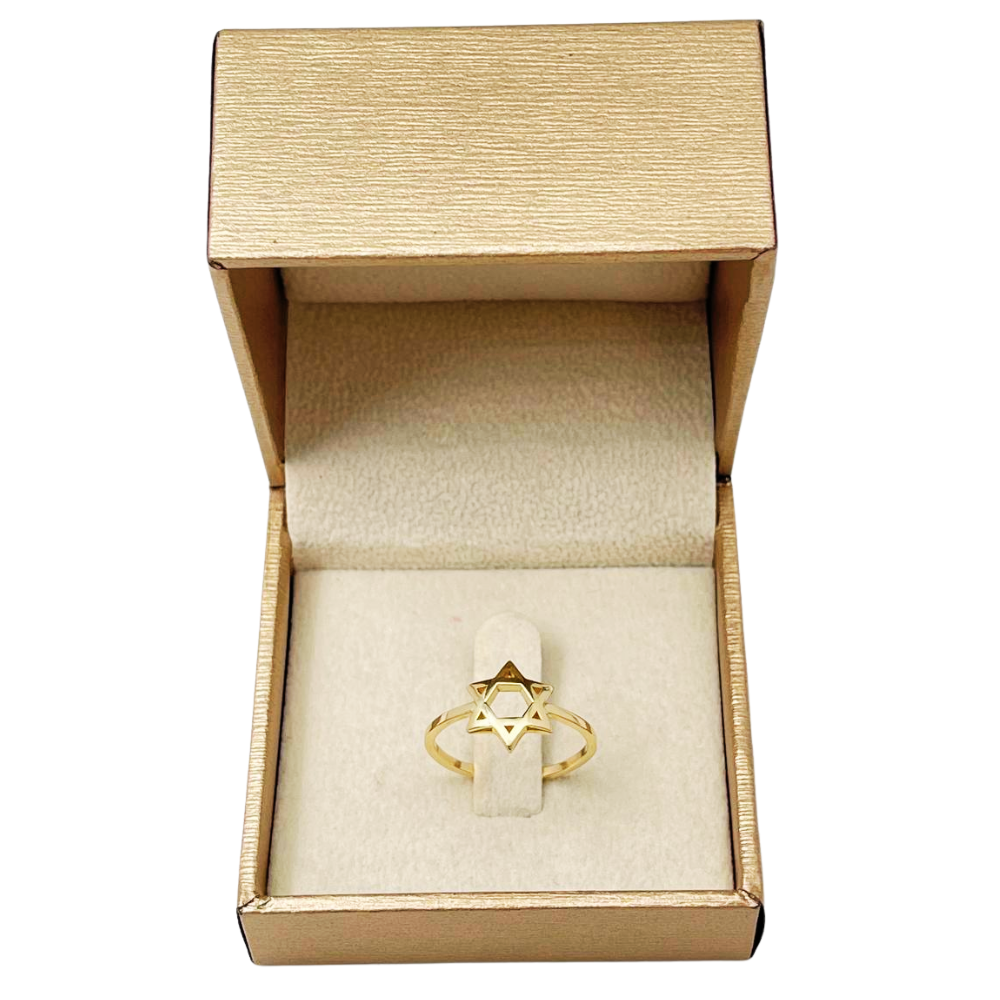 14K Yellow Gold Domed Star of David Ring