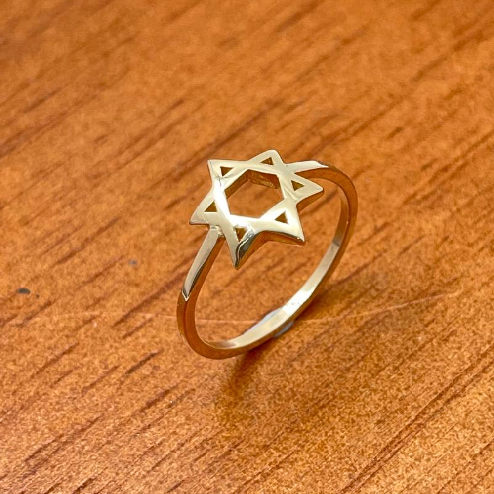 14K Yellow Gold Domed Star of David Ring